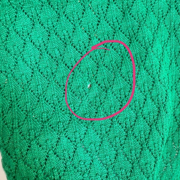 Women’s Lost + Wander Knit Short Sleeve Knit Top M/L Green Yellow Trim Tiny Flaw - Picture 7 of 7